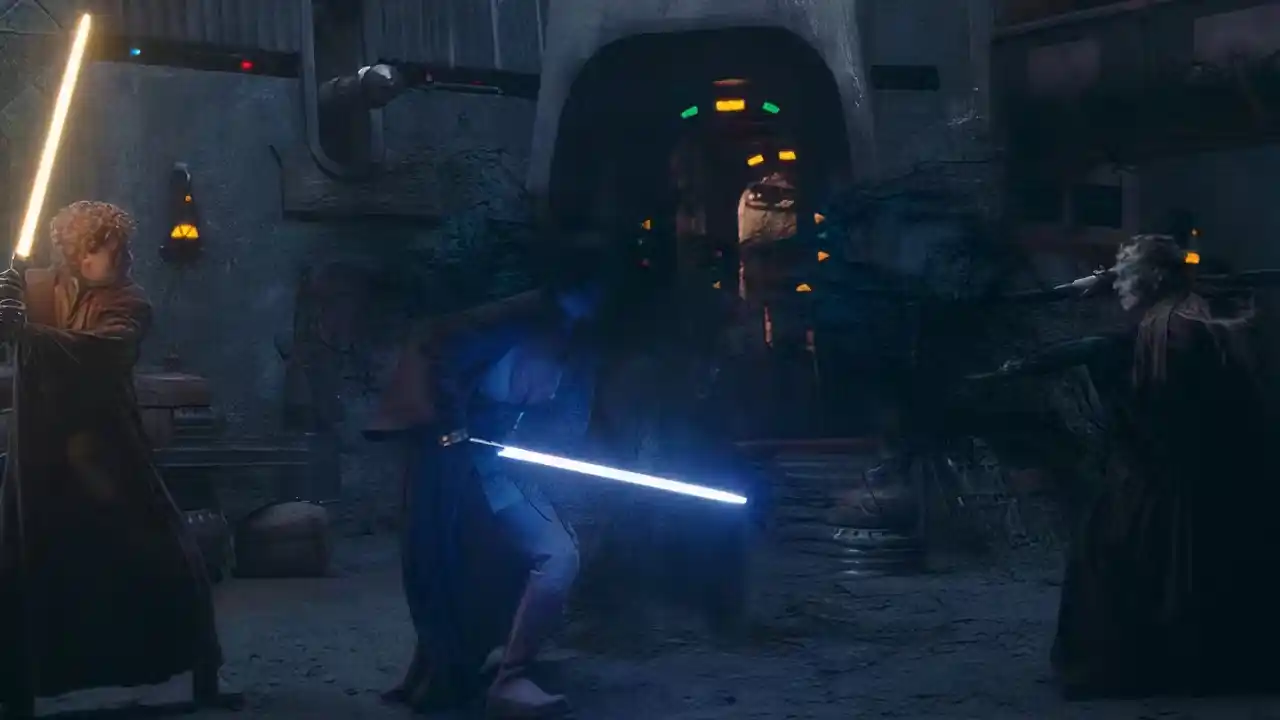 El enfrentamiento que hemos visto en el planeta Brendok en el episodio 7 de The Acolyte.
