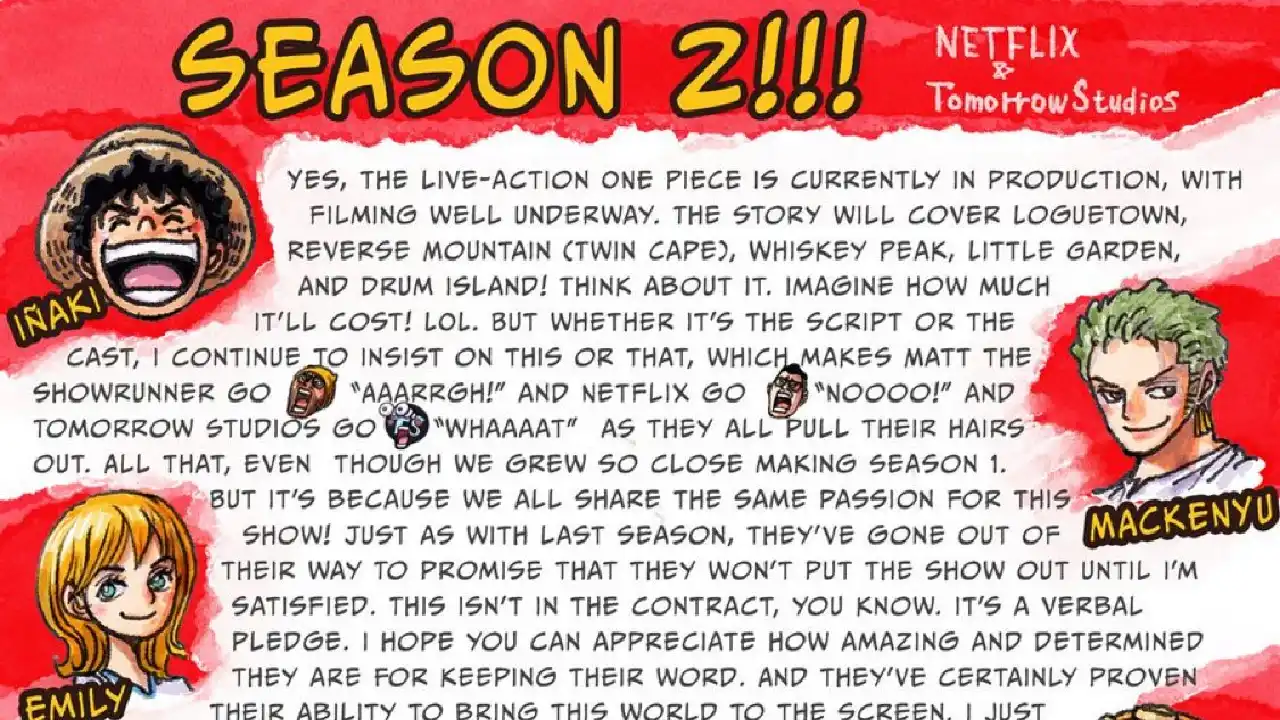 Anuncio de Eiichiro Oda para la temporada 2 de One Piece.