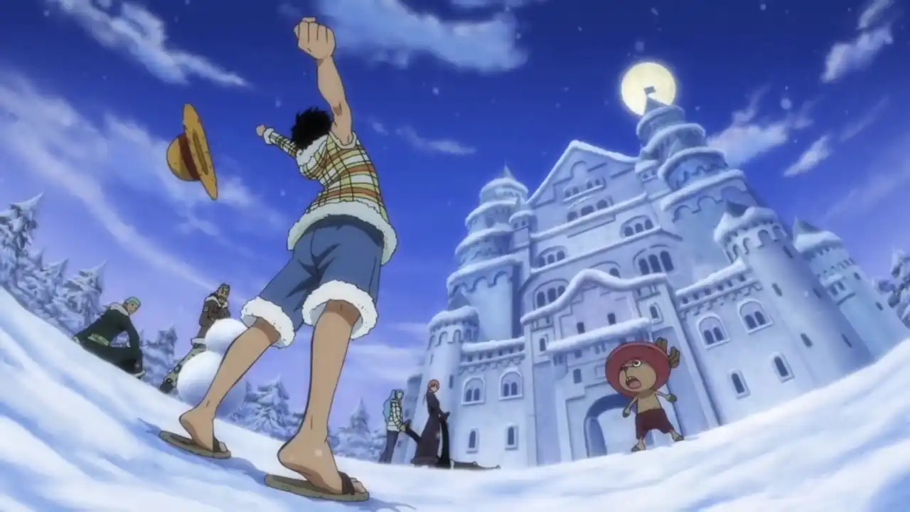 Luffy  en el Castillo de Drum Island en el anime de One Piece.