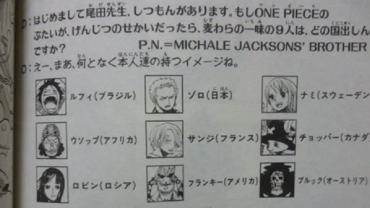 Eiichiro Oda contestó a un fan sobre qué nacionalidades tendrían los personajes de One Piece en la vida real.