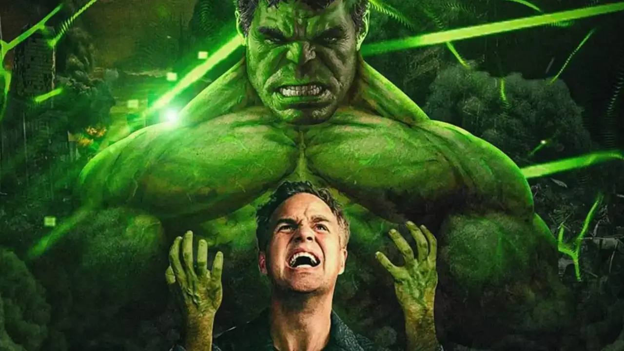 Portada hecha por fans con Mark Ruffalo convirtiéndose en Hulk y con el monstruo verde de fondo.